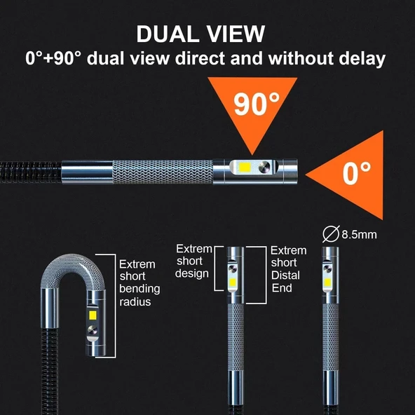 DXZtoz Çift Lensli Endoskop Kamera Eklemli Boroskop, 0.33 Inc - 1.5m Kablo - 3
