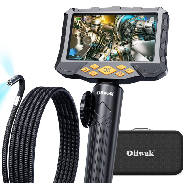 Oiiwak Çift Lensli Eklemli Boroskop, 5 Inc Bölünmüş Ekranlı Kamera - 1m Kablo