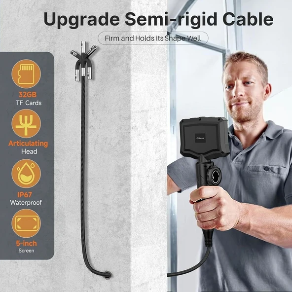 Oiiwak Çift Lensli Eklemli Boroskop, 5 Inc Bölünmüş Ekranlı Kamera - 1m Kablo - 4