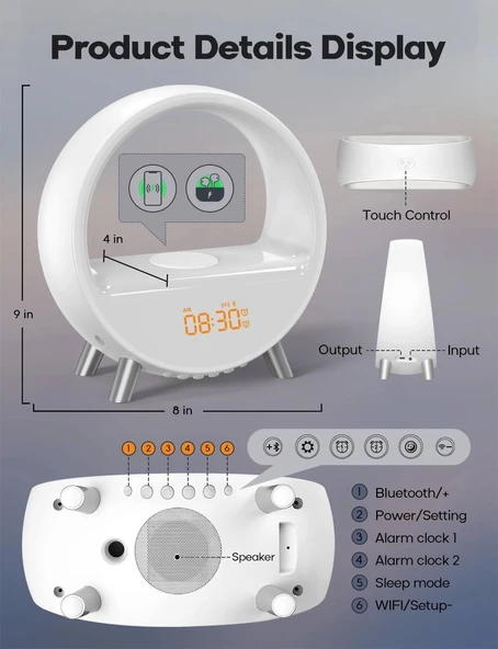 Dekala Arches Kablosuz Şarjlı Bluetooth Hoparlörlü Gündoğumu Çalar Saat - 4