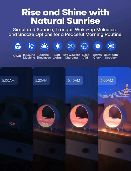 Dekala Arches Kablosuz Şarjlı Bluetooth Hoparlörlü Gündoğumu Çalar Saat - 2