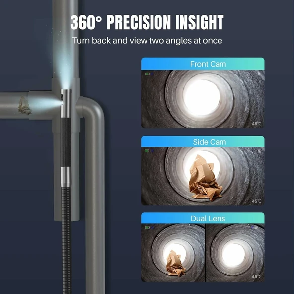 Oiiwak 180 Derece İki Yönlü Eklemli Çift Lensli 8.5mm Endeskop Kamera, 5 Inc IPS - 3