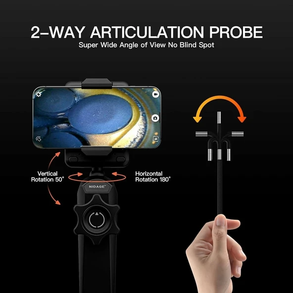 NIDAGE Eklemli Boroskop, İki Yönlü Eklemli Yılan Kameralı 0.24 Inc Endoskop - 2