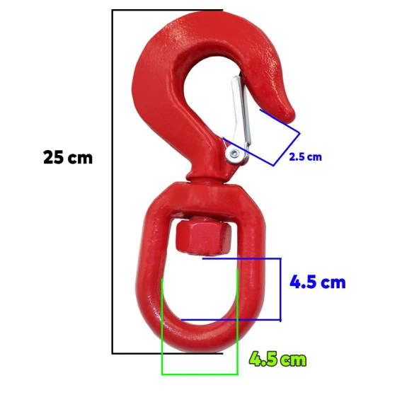Fırdöndü Kuşgöz 4,5 Tonluk Kanca Yük Taşıma Kaldırma Amerikan Tipi Çelik Liman Şantiye Vinç Kancası - 2
