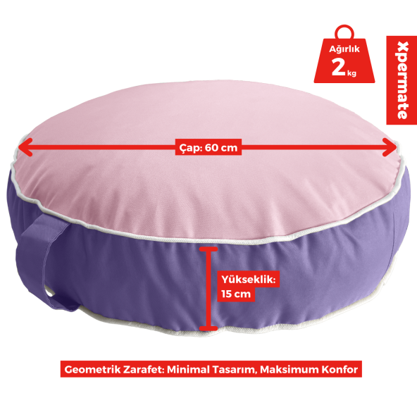 İç ve Dış Mekan Meditasyon Minderi Su itici Kumaş Fermuarlı Yoga Minderi UV Güneş Dayanımı PembeLila - 4