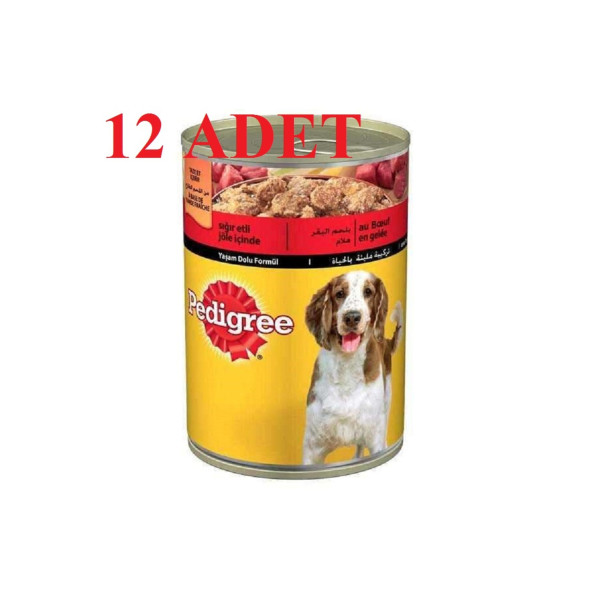 Pedigree 12 Adet - Biftekli Etli Konserve Köpek Maması 400 Gr