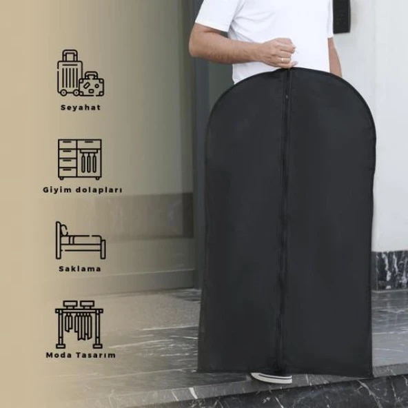 Magic Lady 5 Adet Takım Elbise Kılıfı, Kıyafet, Elbise Koruma Taşıma Kılıfı, Gamboç Siyah, Elbise Hurcu - 4