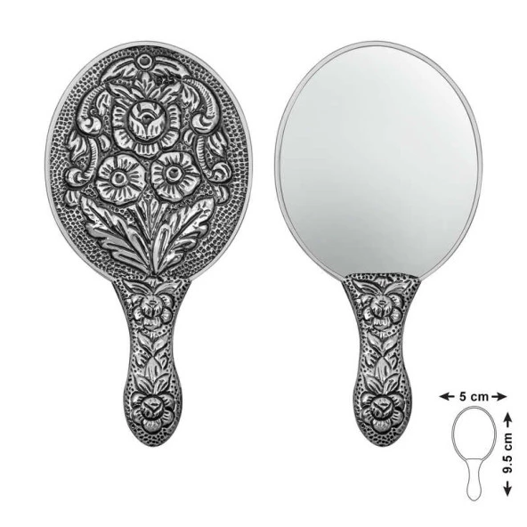 VGD Gümüş Papatya ve Gül Motifli El Aynası