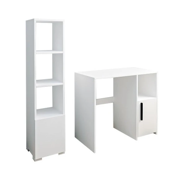 BMdekor Çalışma Masası ve Kitaplık Set Kutay Beyaz - 4