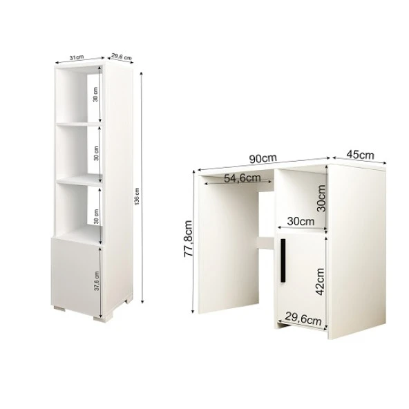 BMdekor Çalışma Masası ve Kitaplık Set Kutay Beyaz - 5