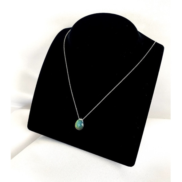 Damla Model His Taşı 925 Ayar Gümüş Kolye - 2