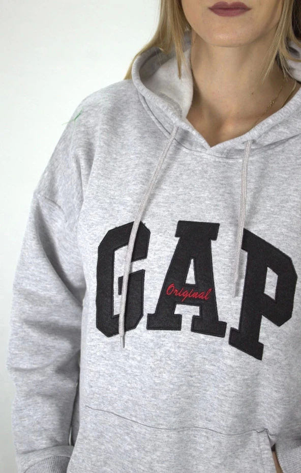 Üç İplik Şardonlu Baskılı Sweatshirt Gri - 2