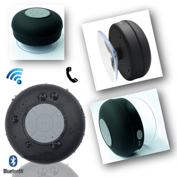 Su Geçirmez Mini Bluetooth Duş Hoparlörü (Siyah) - 2
