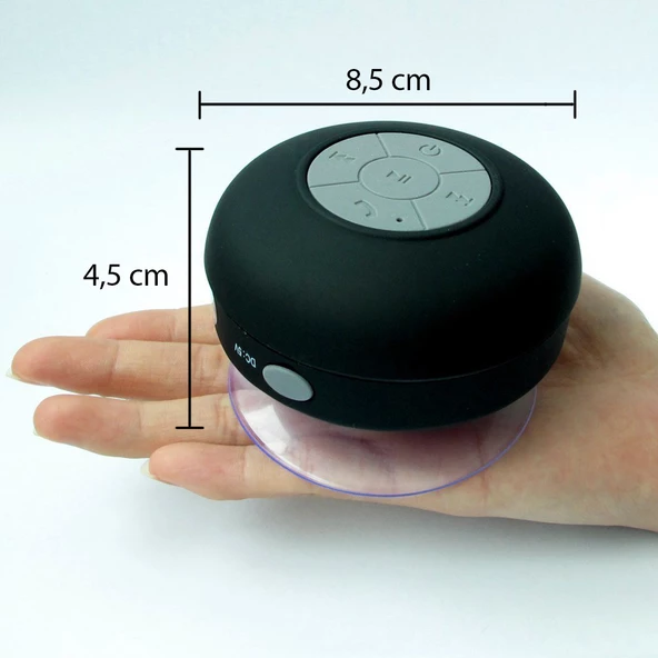 Su Geçirmez Mini Bluetooth Duş Hoparlörü (Siyah) - 3