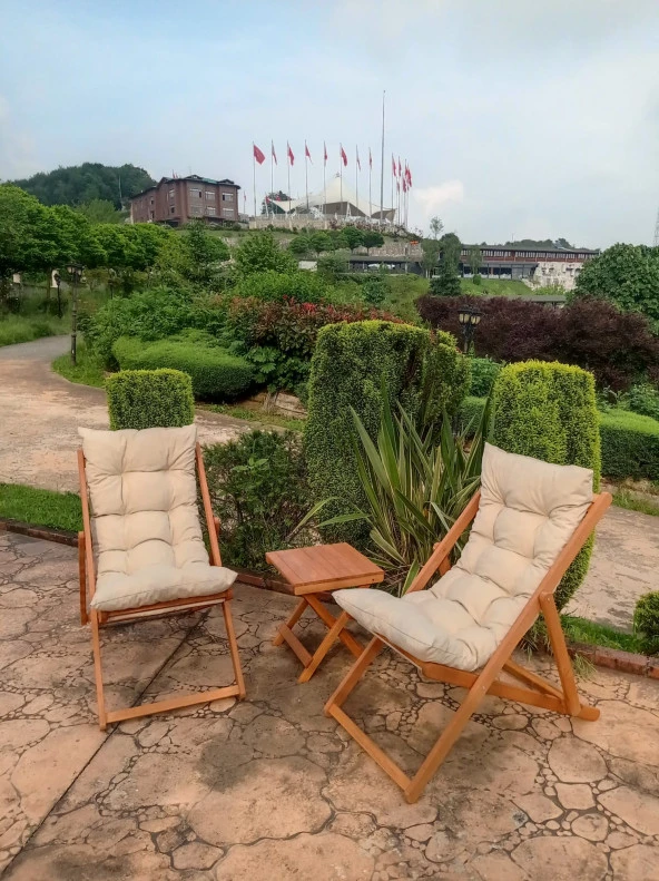 Grande Home Kademeli Ahşap İkili Şezlong Sehpa Takımı - 3