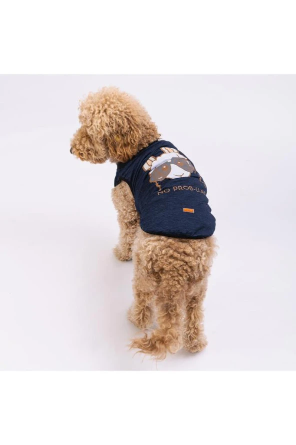 Pawstar Köpek Navyblue NoProb-Lama Big T-shirt Büyük 3XLarge Sırt49cm Göğüs66cm Boyun43cm