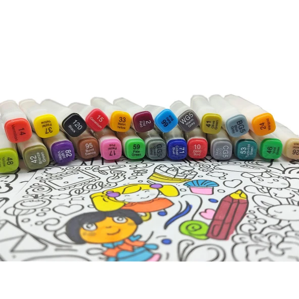 Çift Taraflı Profesyonel 24'lü Marker Boya Kalem Seti Marker Boya Kalemi 24'lü - Çantalı - Resim 3