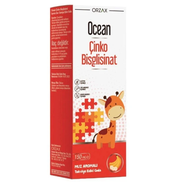 Orzax Ocean Çinko Bisglisinat Şurup Muz Aromalı 150 ml