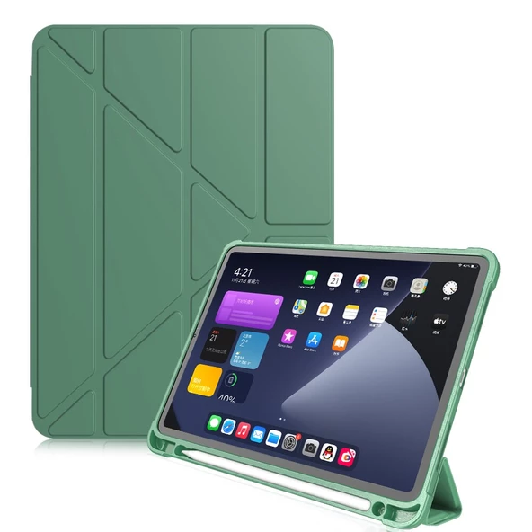 Samsung Galaxy Tab S6 Lite 2024 P620 P610 Kılıf Kalem Bölmeli Trifolding Case 13-15-17 - 10
