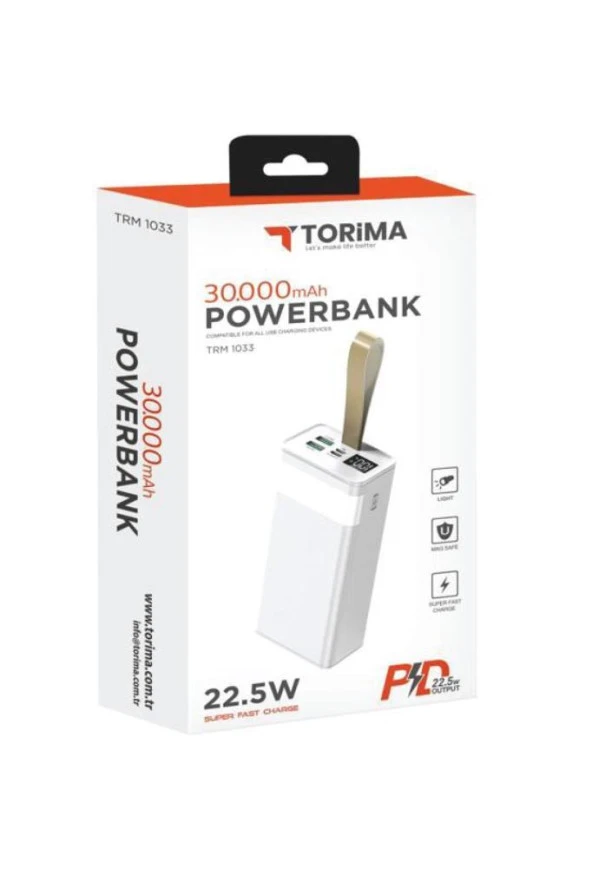 Torima TRM-1033 22.5W Hızlı Şarj Özellikli Dijital Şarj Göstergeli 30.000 Mah Powerbank Beyaz - 2