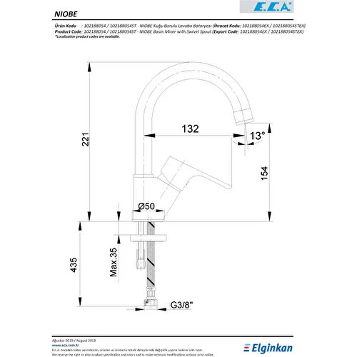 E.C.A Niobe Lavabo Bataryası Kuğu 102188054 Eca 8693261044870 - 2