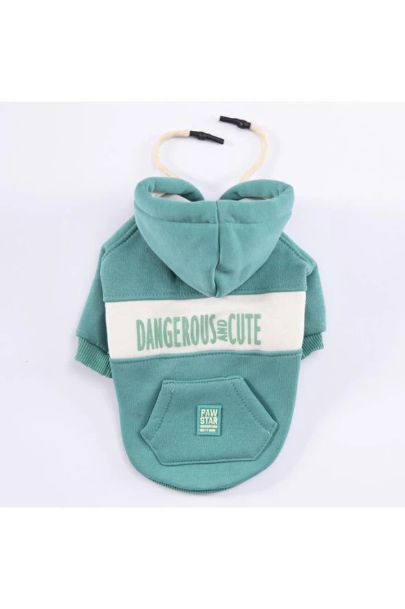 Pawstar Kedi ve KÜÇÜK Köpek Green Cute Hoodie L Sırt33cm Göğüs46cm Boyun30cm - 4