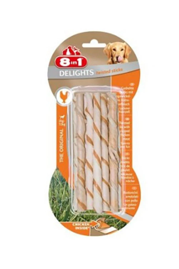 8in1 Delights Twisted Sticks Tavuklu Köpek Ağız Bakım Çubuğu 10lu 55 gr