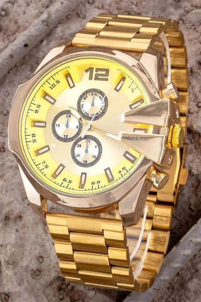 Sarı Kasa ve İç Kadranlı Çelik Kordon Erkek Saati - Trend Tasarım - ST-304379