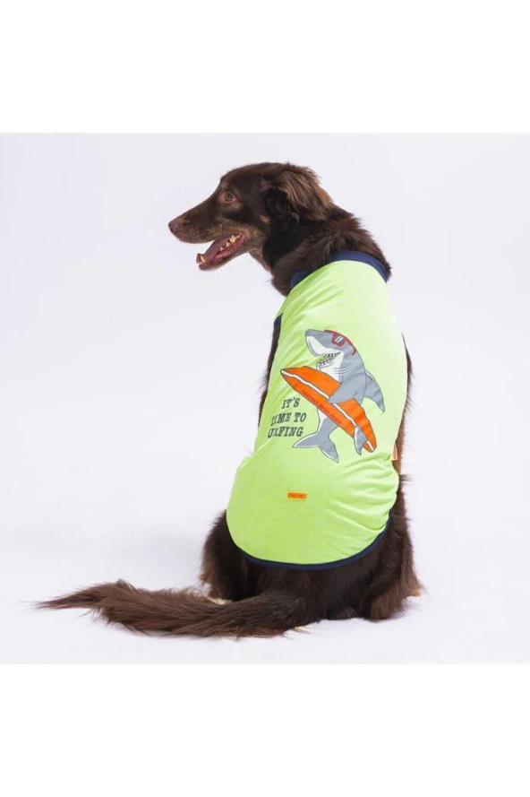 Pawstar Köpek T-Shirt Yeşil Shark Büyük 6XL Sırt69cm Göğüs86cm Boyun55cm
