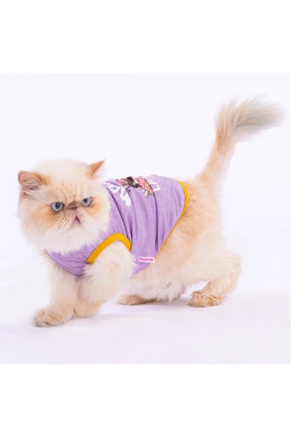 Pawstar Kedi ve KÜÇÜK Köpek T-Shirt Plum Lazy S Sırt24cm Göğüs37cm Boyun23cm