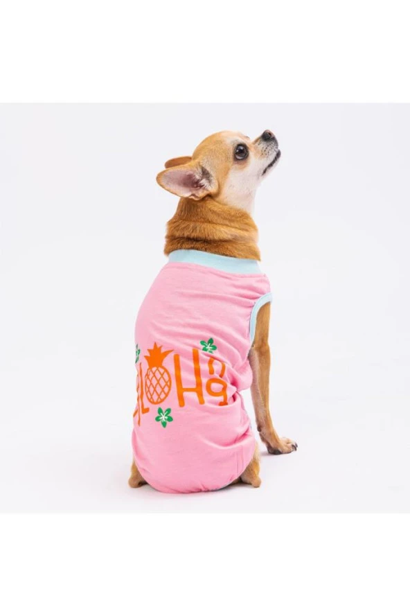 Pawstar Kedi ve KÜÇÜK Köpek T-Shirt Pink Aloha 2XL Sırt43cm Göğüs58cm Boyun38cm