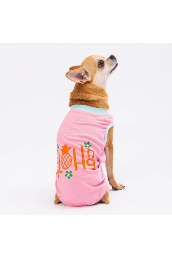 Pawstar Kedi ve KÜÇÜK Köpek T-Shirt Pink Aloha M Sırt28cm Göğüs41cm Boyun26cm