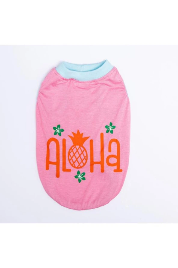 Pawstar Kedi ve KÜÇÜK Köpek T-Shirt Pink Aloha M Sırt28cm Göğüs41cm Boyun26cm - 2