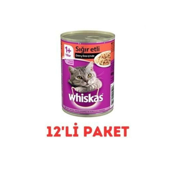 Whiskas Sığırlı Etli Biftekli Konserve Kedi Maması 400 Gr X 12 Adet