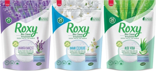 Dalan Roxy Bio Clean Matik Sabun Tozu 800GR Karma 3 Lü Set (Lavanta/Bahar/Aloe Vera) (78 Yıkama)