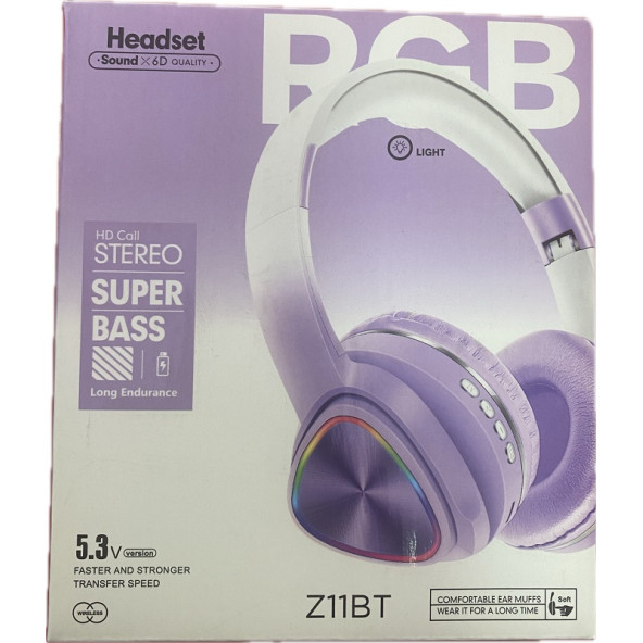 Z11BT Kablosuz Kulak Üstü RGB Led Işıklı Stereo Bluetooth Kulaklık - 3