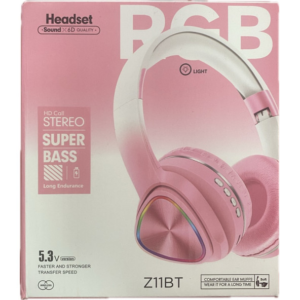 Z11BT Kablosuz Kulak Üstü RGB Led Işıklı Stereo Bluetooth Kulaklık - 4