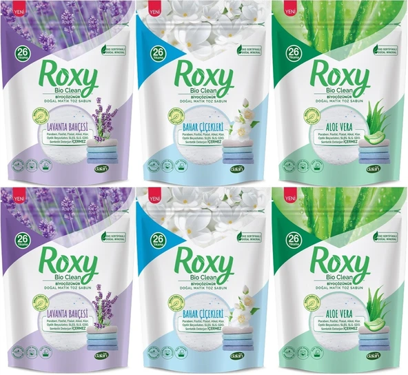 Dalan Roxy Bio Clean Matik Sabun Tozu 800GR Karma 6 Lı Set (Lavanta/Bahar/Aloe Vera) (156 Yıkama)
