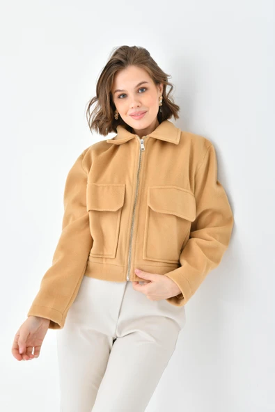 FTZ Women Kadın Kaşe Ceket  Camel RBN4070 - Resim 2