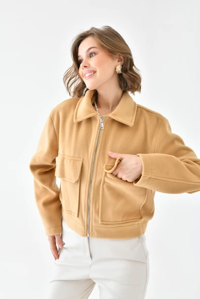 FTZ Women Kadın Kaşe Ceket  Camel RBN4070 - Resim 5