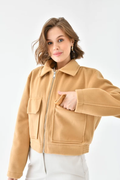 FTZ Women Kadın Kaşe Ceket  Camel RBN4070 - Resim 4
