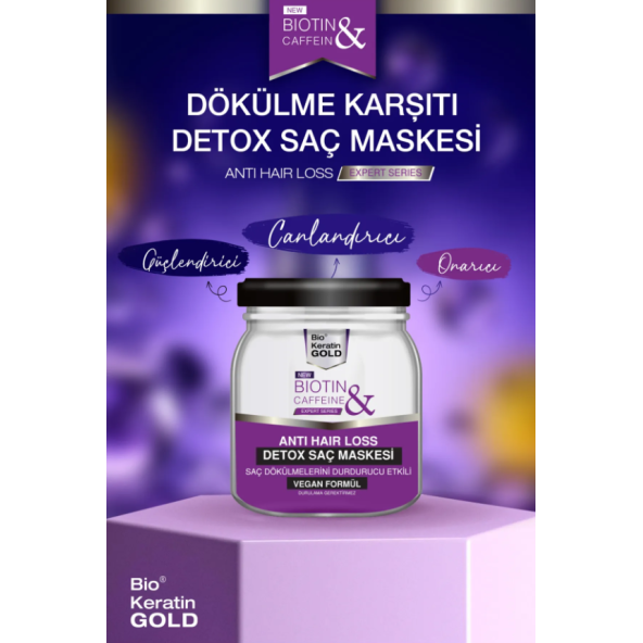 Bio Keratin Gold Biotin & Kafein Dökülme Karşıtı Saç Toniği Şampuan Saç Bakım Kremi Saç Detoxu 4'lü Set - 4