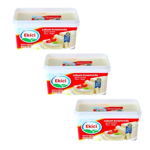 Ekici Tam Yağlı Beyaz Peynir 800 gr Lokum Kıvamında x 3 Adet