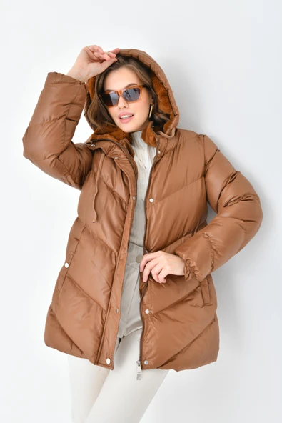 FTZ Women Kadın Şişme Kaban  Camel RBN4074 - Resim 2