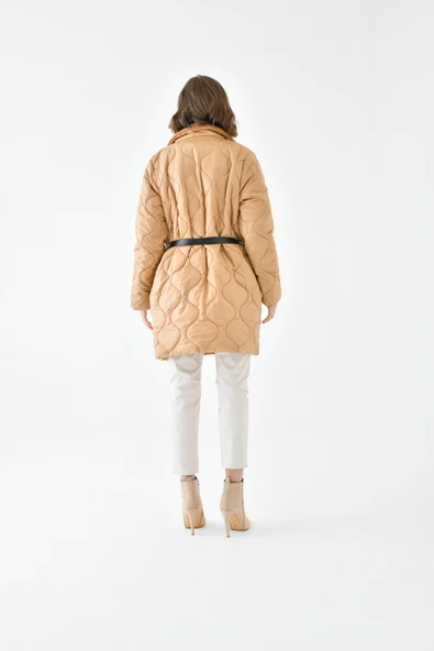 FTZ Women Kadın Kürk Detay Kaban  Camel RBN4067 - Resim 7