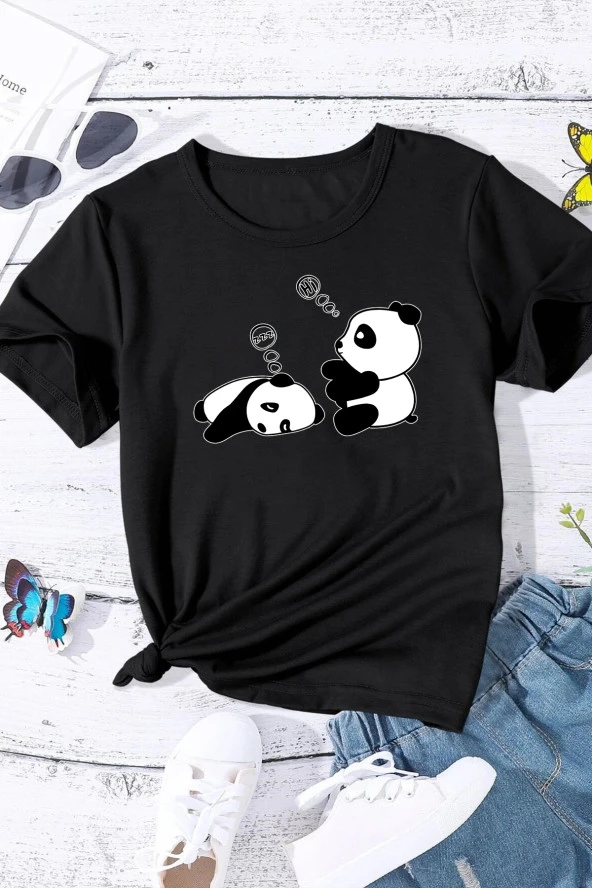 Çocuk Sleep Panda Baskılı Pamuklu Tshirt