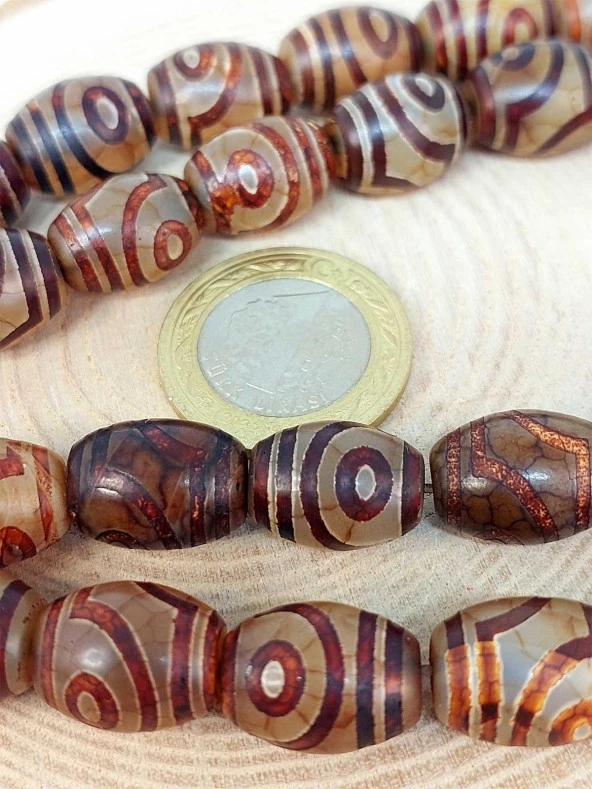 2 Göz Tibet Akik Taşı Şekilli Kesim 12x15mm Dizi (45792) - Resim 3