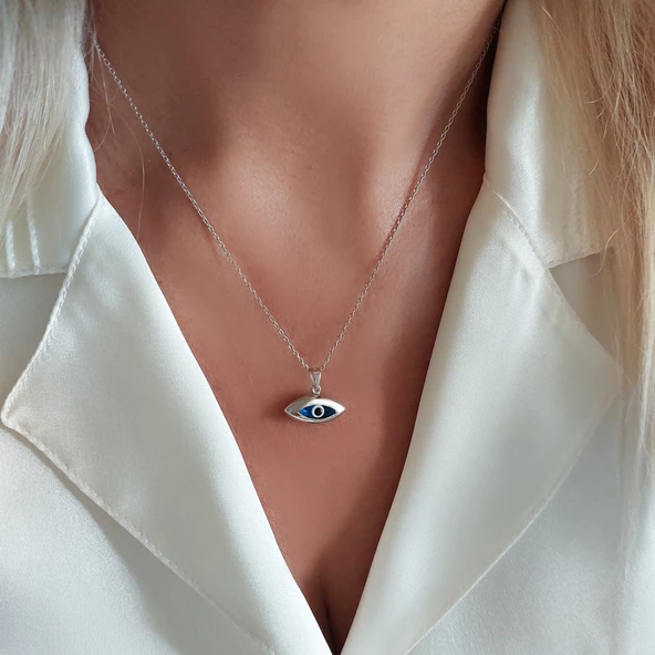 Vaoov 925 Ayar Gümüş Rodyumlu Göz Nazar Kolye - Resim 5