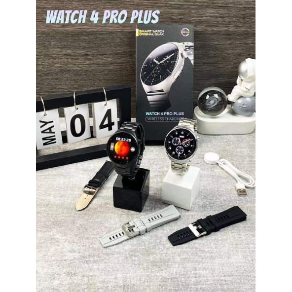 Watch 4 Pro Plus Amoled Ekran Akıllı Saat 3 Kordon SİYAH KASA