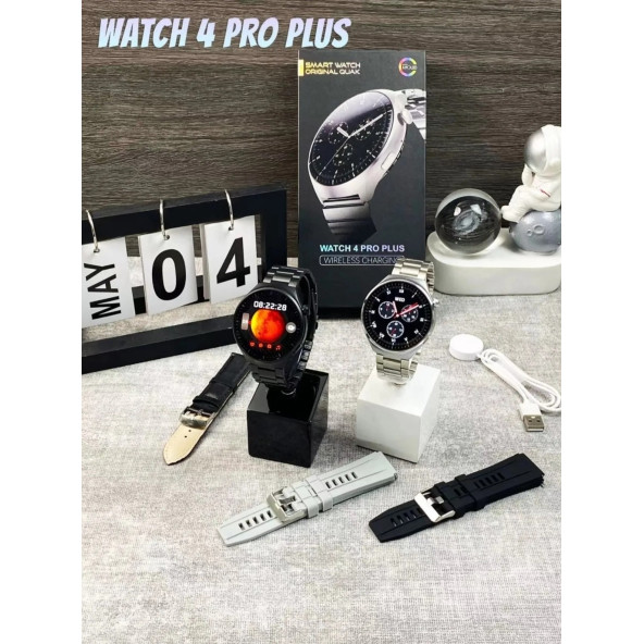 Watch 4 Pro Plus Amoled Ekran Akıllı Saat 3 Kordon SİYAH KASA - Resim 3